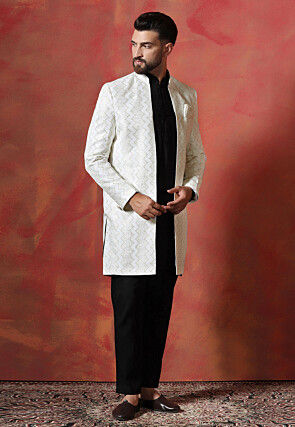 Embroidered Cotton Kurta Set in Black