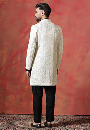 Embroidered Cotton Kurta Set in Black