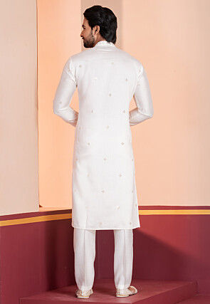Embroidered Cotton Kurta Set in Off White