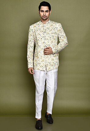 Embroidered Cotton Kurta Set in Off White