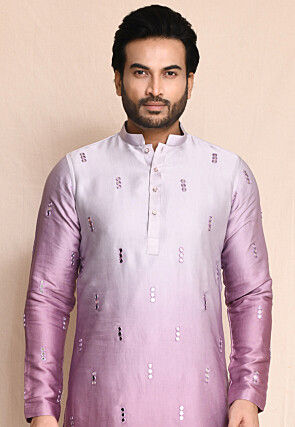 Embroidered Cotton Kurta Set in Purple Ombre