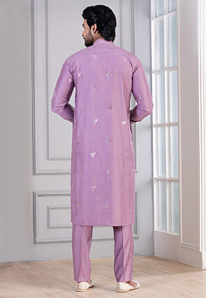 Embroidered Cotton Kurta Set in Purple