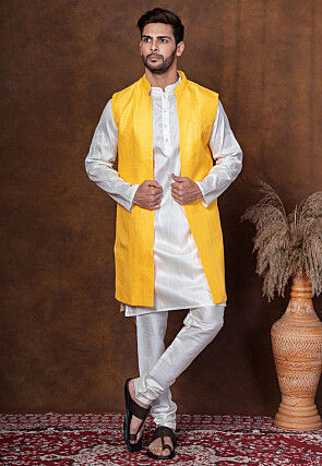 Embroidered Cotton Kurta Set in White