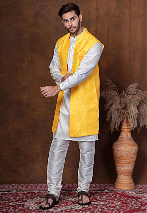 Embroidered Cotton Kurta Set in White