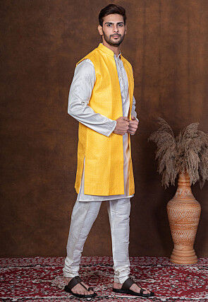 Embroidered Cotton Kurta Set in White