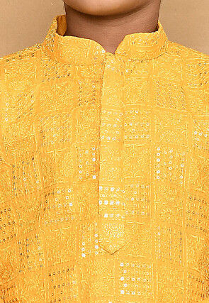 Embroidered Cotton Kurta Set in Yellow
