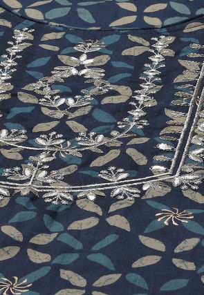 Embroidered Cotton Kurta with Palazzo in Dark Blue