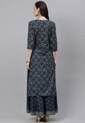 Embroidered Cotton Kurta with Palazzo in Dark Blue