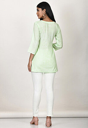 Embroidered Cotton Kurti in Light Green