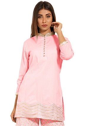 Embroidered Cotton Kurti in Pink