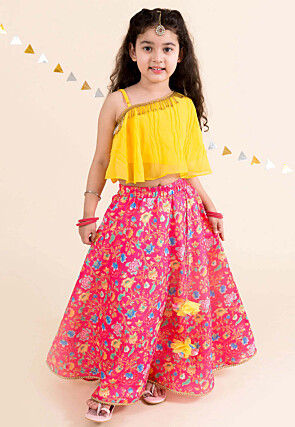 Embroidered Cotton Lehenga in Pink