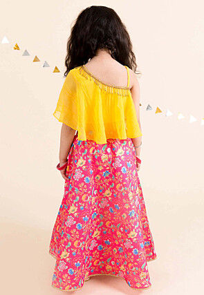 Embroidered Cotton Lehenga in Pink