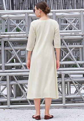 Embroidered Cotton Midi Dress in Off White