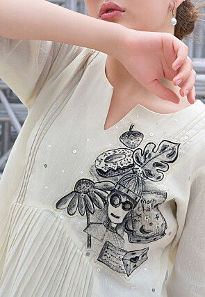 Embroidered Cotton Midi Dress in Off White