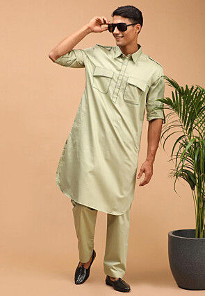 Embroidered Cotton Paithani Suit in Dusty Green