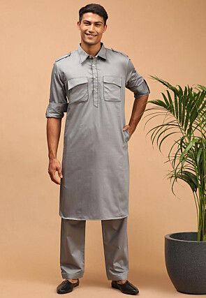 Embroidered Cotton Paithani Suit in Grey