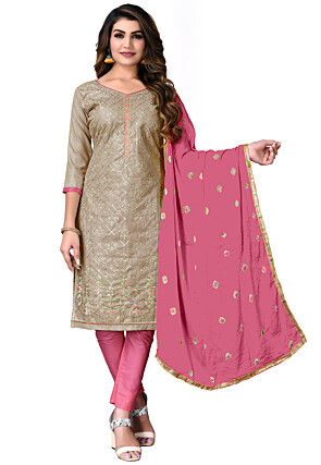 Embroidered Cotton Pakistani Suit in Beige
