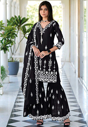 Embroidered Cotton Pakistani Suit in Black