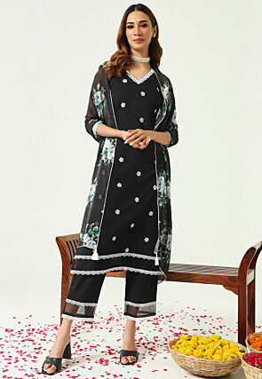 Embroidered Cotton Pakistani Suit in Black