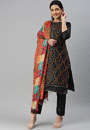 Embroidered Cotton Pakistani Suit in Black