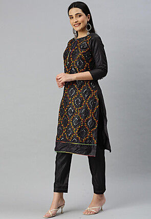 Embroidered Cotton Pakistani Suit in Black