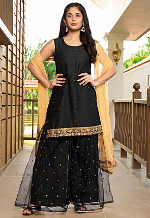 Embroidered Cotton Pakistani Suit in Black