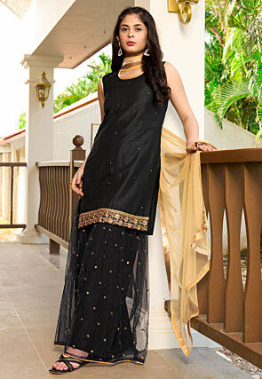 Embroidered Cotton Pakistani Suit in Black