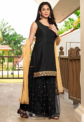 Embroidered Cotton Pakistani Suit in Black