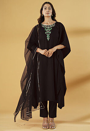 Embroidered Cotton Pakistani Suit in Black