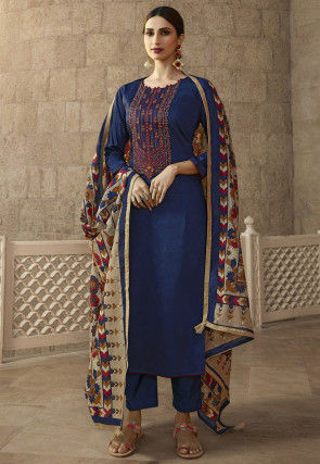Embroidered Cotton Pakistani Suit in Blue