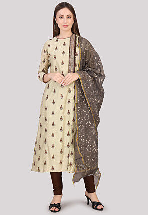 Embroidered Cotton Pakistani Suit in Cream