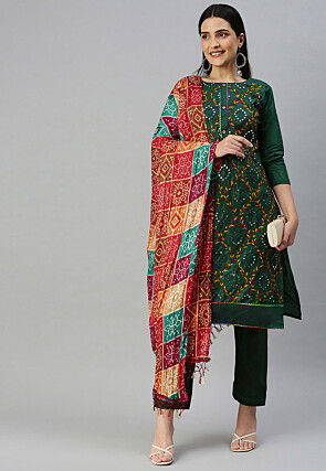 Embroidered Cotton Pakistani Suit in Dark Green
