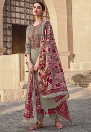 Embroidered Cotton Pakistani Suit in Fawn
