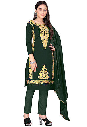 Embroidered Cotton Pakistani Suit in Green