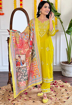 Embroidered Cotton Pakistani Suit in Green