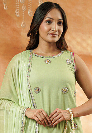 Embroidered Cotton Pakistani Suit in Green