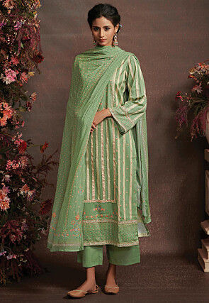 Embroidered Cotton Pakistani Suit in Green