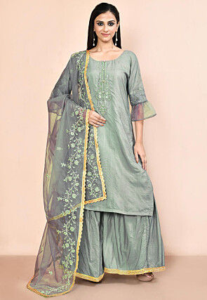 Embroidered Cotton Pakistani Suit in Grey