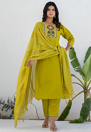 Embroidered Cotton Pakistani Suit in Light Green