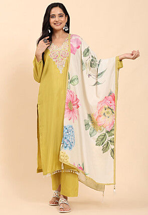 Embroidered Cotton Pakistani Suit in Light Green