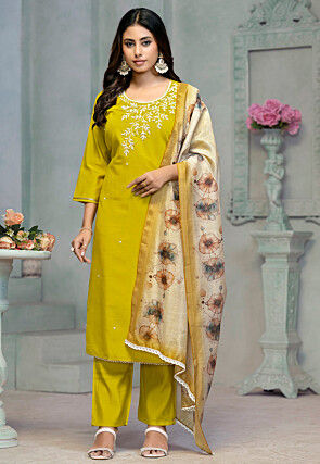 Embroidered Cotton Pakistani Suit in Light Green