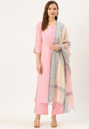 Embroidered Cotton Pakistani Suit in Light Pink