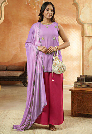 Embroidered Cotton Pakistani Suit in Light Purple