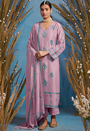 Embroidered Cotton Pakistani Suit in Light Purple