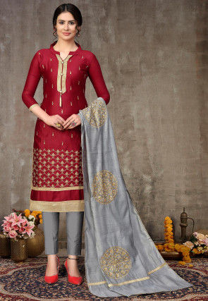 Embroidered Cotton Pakistani Suit in Maroon