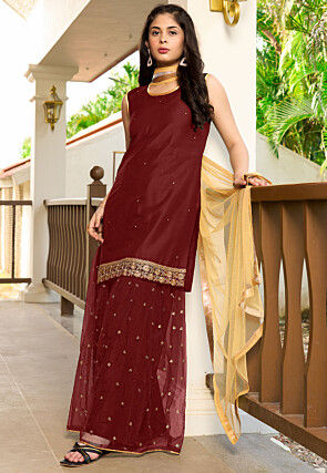 Embroidered Cotton Pakistani Suit in Maroon