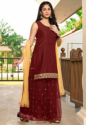 Embroidered Cotton Pakistani Suit in Maroon