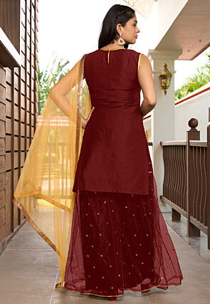 Embroidered Cotton Pakistani Suit in Maroon