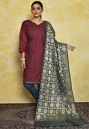 Embroidered Cotton Pakistani Suit in Maroon
