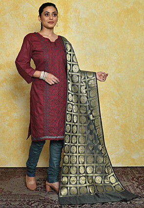 Embroidered Cotton Pakistani Suit in Maroon